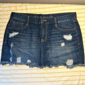 Old Navy Jean Skirt Women Size 10 Blue Raw Hem Distressed Denim Mini
